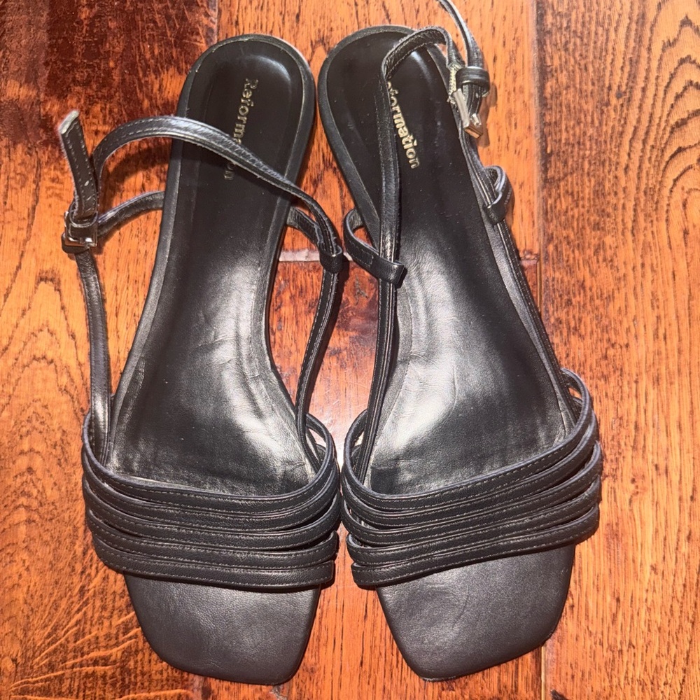Reformation Black Millie Lattice Flat Sandal Size 6